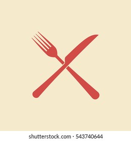 Knife and fork vector flat icon in coral and milk colors