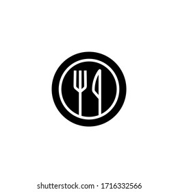 Knife and fork vector icon in black solid flat design icon isolated on white background