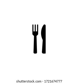 Knife and fork vector icon in black solid flat design icon isolated on white background