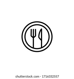 Knife and fork vector icon in linear, outline icon isolated on white background