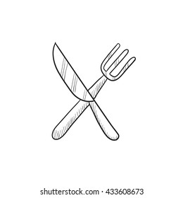 Knife and fork vector sketch icon isolated on background. Hand drawn Knife and fork icon. Knife and fork sketch icon for infographic, website or app.