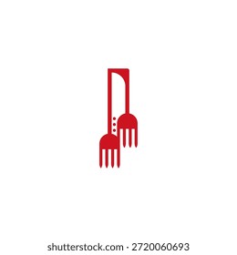 Knife and forks negative space logo.