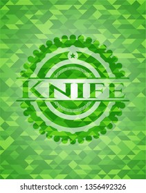 Knife green emblem. Mosaic background