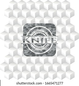 Knife grey emblem. Vintage with geometric cube white background