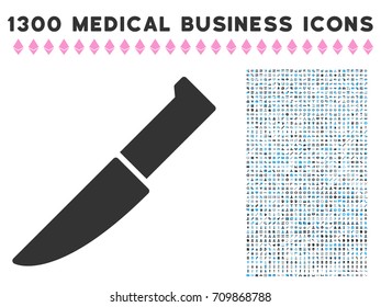 Knife grey vector icon with 1300 medical commercial pictographs. Set style is flat bicolor light blue and gray pictograms.