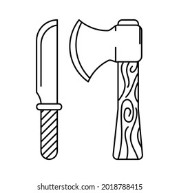 Ilustración de vectores de cuchillos y martillo con estilo de dibujo manual simple
