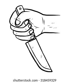 knife in hand / cartoon vector and illustration, black and white, hand drawn, sketch style, isolated on white background.
