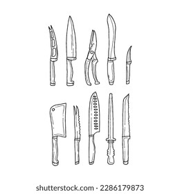 knife handrawn doodle illustrations vector set