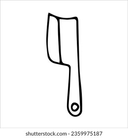 A knife with a hatchet for chopping meat. Vector black and white hand-drawn illustration. Silhouette, icon, logo, sketch, template, doodles.