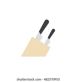 Knife holder icon in flat color style. Wooden block kitchen set chef tools