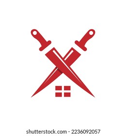 Knife and house combination logo. Suitable for food companies, chefs, real estate, cookware, home appliances.