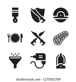 knife icon. 9 knife vector icons set. swords, tools and utensils and steak icons for web and design about knife theme