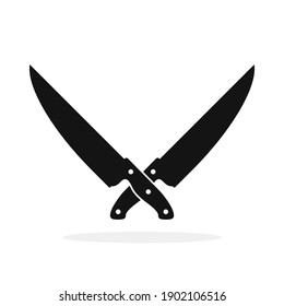 Knife icon. Crossed knives isolated on white background. Black vector illustration.