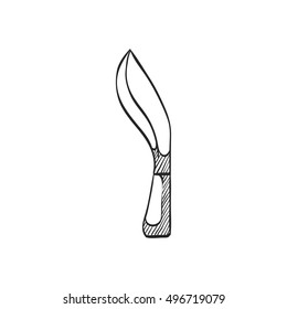 Knife icon in doodle sketch lines. Weapon assault battle danger dagger