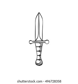 Knife icon in doodle sketch lines. Weapon assault battle danger dagger