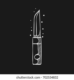 Knife icon in doodle sketch lines. Weapon assault battle danger dagger