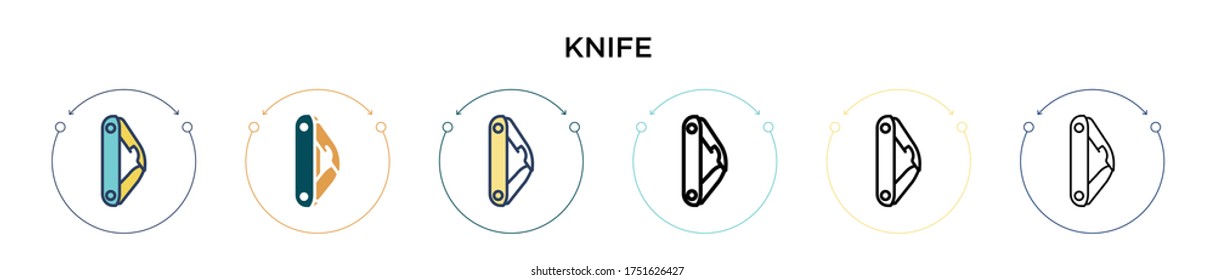 Knife icon in filled, thin line, outline and stroke style. Vector illustration of two colored and black knife vector icons designs can be used for mobile, ui, web