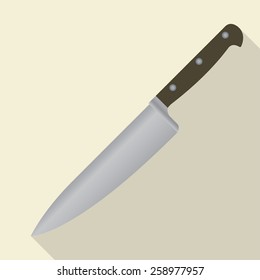 Knife icon in flat design with long shadow. Colorful vector illustration.