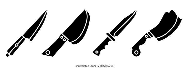 Ilustración del icono del cuchillo. Conjunto de iconos de cuchillo blanco y negro. Colección de Vector estándar.