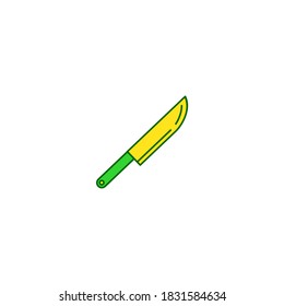 Knife icon. Kitchen and utensil icon. simple, flat, color, outline, yellow, green.