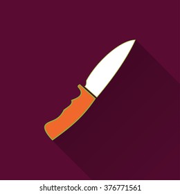 Knife icon with long shadow, flat design. Vector illustration.