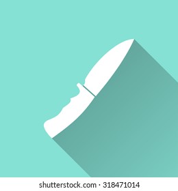 Knife  icon with long shadow on green background, flat design. Vector illustration.