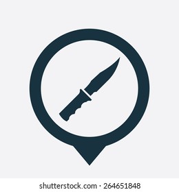 knife icon map pin on white background 