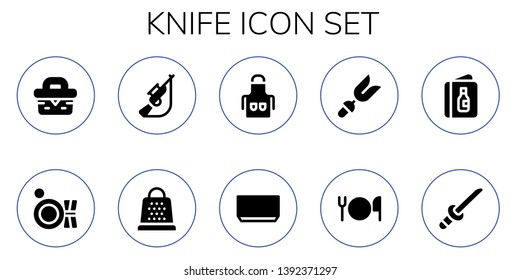 knife icon set. 10 filled knife icons.  Collection Of - Picnic, Plate, Hunting, Grater, Apron, Soup, Fork, Cutlery, Menu, Katana