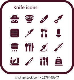  knife icon set. 16 filled knife icons. Simple modern icons about  - Picnic, Soup, Knife, Kunai, Menu, Weapon, Cutlery, Sword, Cooking, Hunting, Saber, Swiss army knife, Grater
