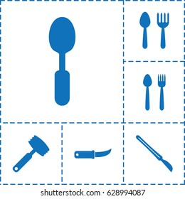 Knife icon. set of 6 knife filled icons such as spoon and fork, spoon