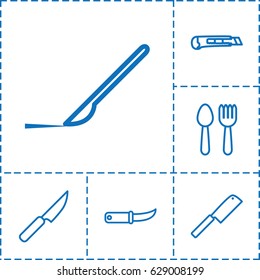 Knife icon. set of 6 knife outline icons such as spoon and fork, scalpel
