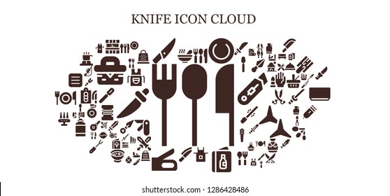  knife icon set. 93 filled knife icons. Simple modern icons about  - Cutlery, Soup, Kitchen, Knife, Plate, Apron, Menu, Stapler, Weapon, Grater, Picnic, Cutting board, Spoon, Spreading