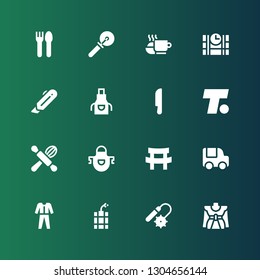 knife icon set. Collection of 16 filled knife icons included Traditional, Weapons, Dynamite, Diving, Food truck, Katana, Apron, Cooking, Turner, Knife, Cutter, Dinamite, Meal