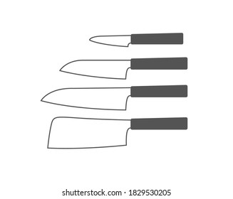 Knife icon. Set of kitchen knives, flat design sign isolated on white. Simple vector illustration.
