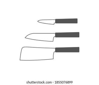 Knife-Symbol. Satz Küchenmesser, flaches Gestaltungszeichen einzeln auf Weiß. Einfache Vektorgrafik.