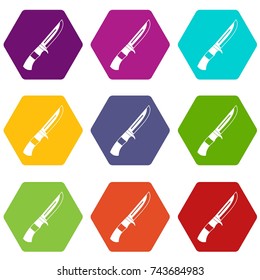 Knife icon set many color hexahedron isolated on white vector illustration
