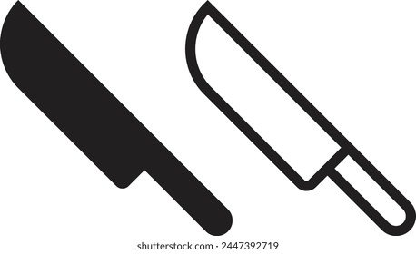 Icono de cuchillo en dos estilos aislados sobre fondo blanco . Ilustración vectorial