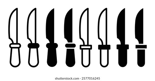 knife icon symbol vector design black white color simple outline and black filled illustration modern flat style set