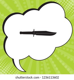 Knife icon. Vector. Black icon in speech bubble at popart yellow green background.