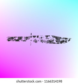 Knife icon. Vector. Gray icon with bubbled texture at color background with pink and sky blue corners.