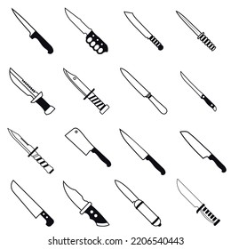 Conjunto de vectores de icono de Cuchillo. colección de signos de ilustración de aumento. símbolo de munición. logotipo de caza.