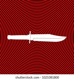 Knife icon. Vector. White icon on red and black radial pattern as background. Isolated.