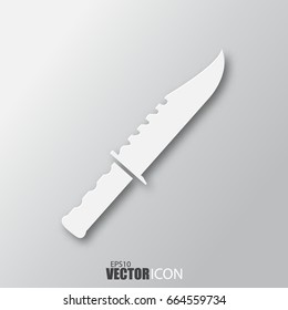 Knife icon in white style with shadow isolated on grey background. For your design, logo. Vector illustration.