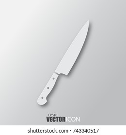 Knife icon in white style with shadow isolated on grey background. For your design, logo. Vector illustration.