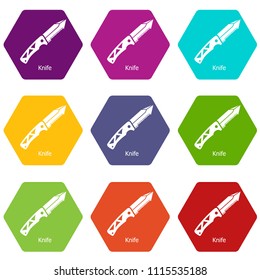 Knife icons 9 set coloful isolated on white for web