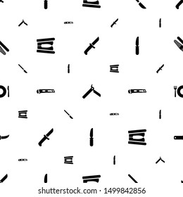 knife icons pattern seamless white background. Included editable filled bllade razor, scalpel, stapler, cutter, plate fork and spoon, gardening knife icons. knife icons for web and mobile.