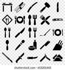 Knife icons set. set of 25 knife filled icons such as spoon and fork, plate fork and spoon, bllade razor, nail sawing, sawing, scalpel, cutter, napkin