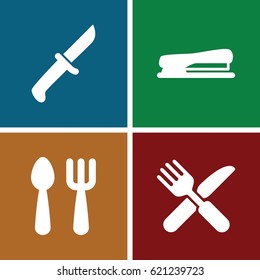 Knife icons set. set of 4 knife filled icons such as fork and spoon
