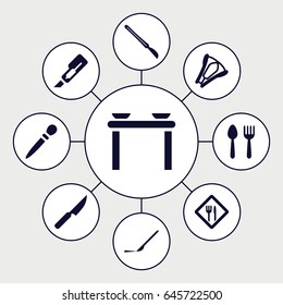 Knife icons set. set of 9 knife filled icons such as spoon and fork, nail sawing, cutter, scalpel, stapler, restaurant, knife