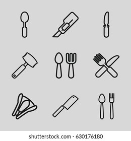 Knife icons set. set of 9 knife outline icons such as fork and spoon, cutter, spoon